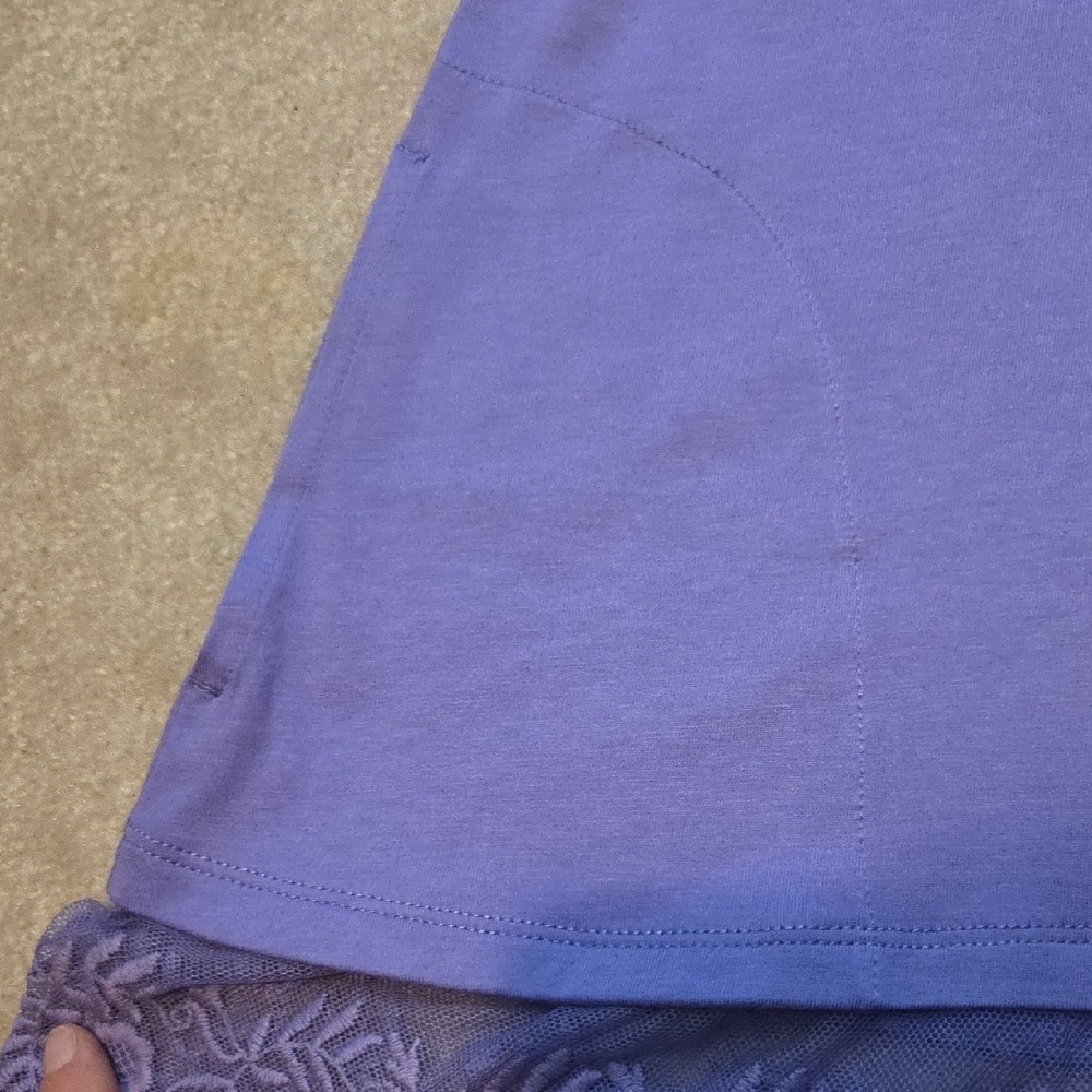 LOGO by Lori Goldstein Purple Short Sleeve Top with Lace Hem - Picture 4 of 5
